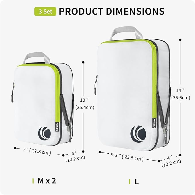 Cipway Compression Packing Cubes Set, Ultralight Expandable Travel Packing Organizers for Carry on Luggage (White 3pcs)