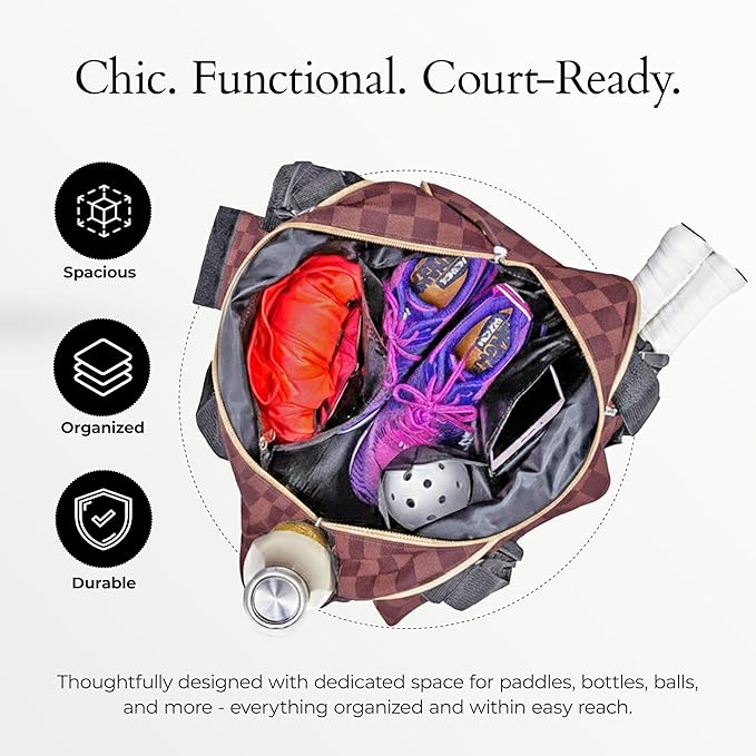 Pik’le’Ball Sport Premium Women's Pickleball Bag – Stylish and Versatile Sports Bag with Water Bottle Holder, Padded Paddle Pocket, and Spacious Design (fits 2+ Paddles!)