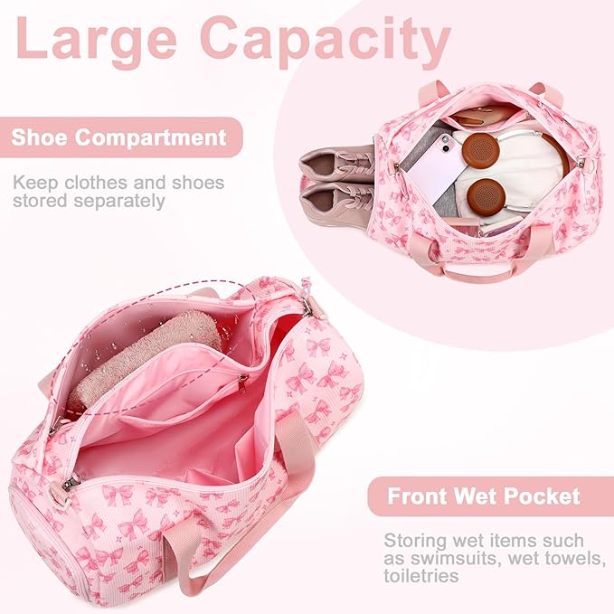 BTOOP Duffle Bag for Gym Sports Women Girls Workout Travel Bag Weekender with Shoe Compartment and Wet Pocket