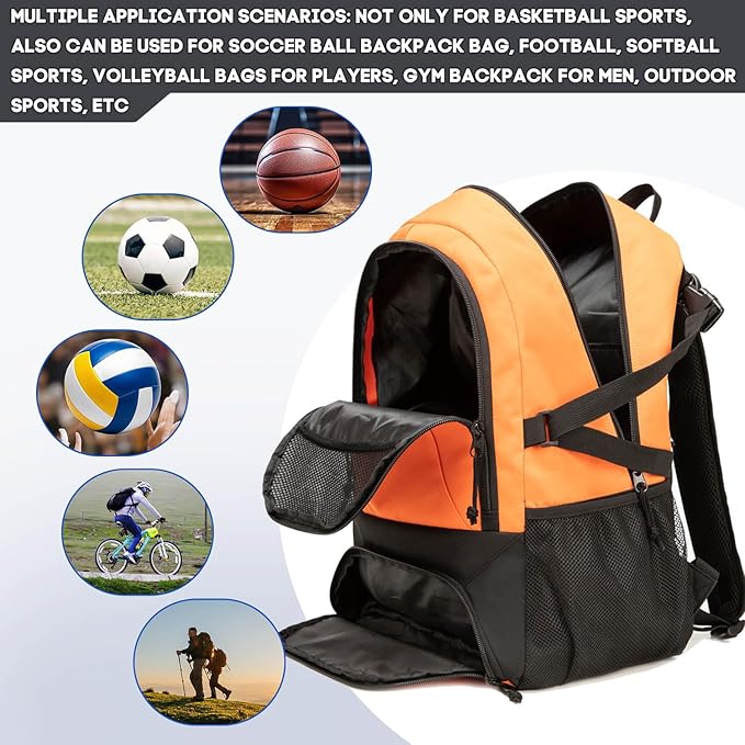 Basketball Bag Backpack, Large Capacity Sports Equipment Bags for Basketball, Soccer, and Volleyball.