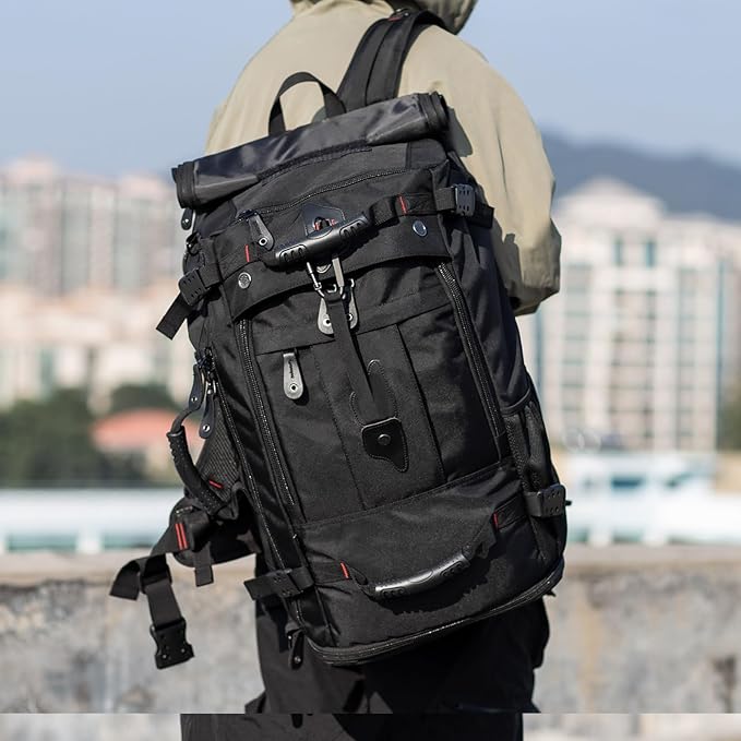 YOUMIAN Large Capacity For Travel Hiking Sports Carry On Backpack Durable Convertible Duffle Bag Laptop airplane (BLack, 45L-Normal)