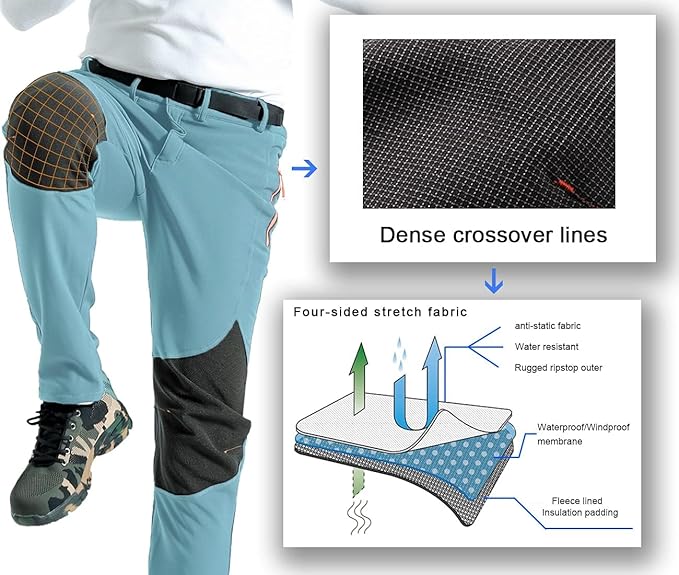 Gash Hao Mens Snow Ski Waterproof Softshell Snowboard Pants Outdoor Hiking Fleece Lined Zipper Bottom Leg