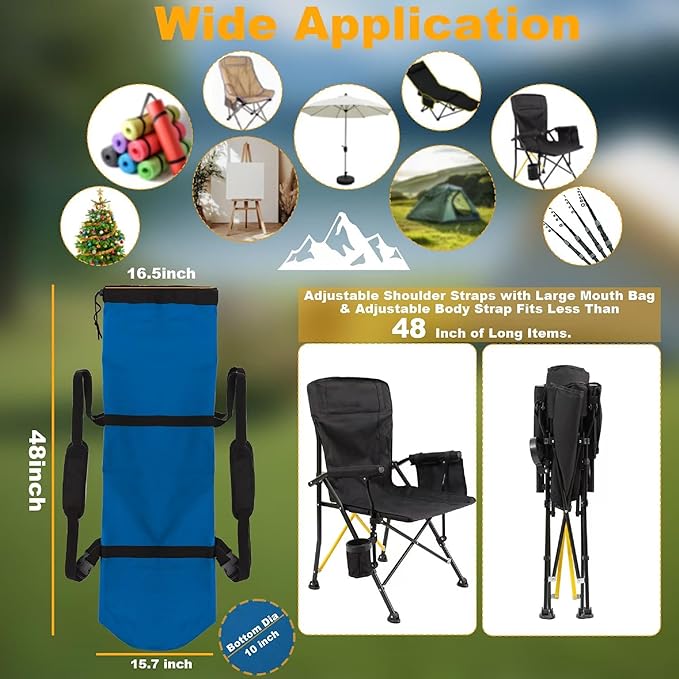 1 Pack 900D 48 Inch Camp Chair Bag Replacement with Shoulder Strap Camp Folding Chair Bag Fishing Outdoor Storage(48 * 16.5 * 10.2Inch) (1 Pack, Blue, XL)