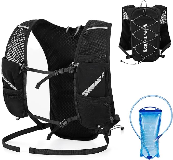 YAPJEB Hiking Hydration Vest Backpack 5L Lightweight with 2L Water Pack Bladder Daypack for Men Women Cycling, Running, Hiking and Biking (01 Black 5L + 2L Bladder)