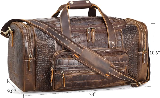Polare 23" Full Grain Cowhide Leather Gym Duffle Weekender Overnight Travel Duffel Bag For Men
