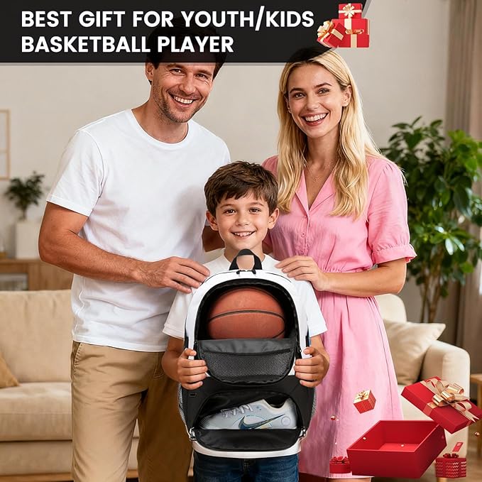 Basketball Backpack - Large Sports Equipment Bag with Ball Holder & Shoe Compartment for Basketball. (white)