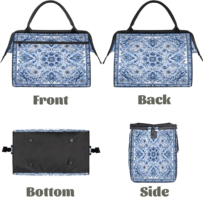 Travel Duffle Bag, Ethnic Mandala Blue Flower Overnight Weekender Tote Bag for Women Men Waterproof Carry On Luggage with Zipper Lightweight Sport Gym Bag for Traveling Yoga Camping Traveling Gifts