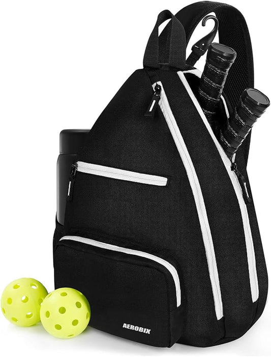 AEROBIX Pickleball Bag for Women & Men, Pickle Ball Backpack - Upgraded Zippers, Large Capacity, Padded Paddle Pocket, Adjustable Sling Bag (No Accessories)