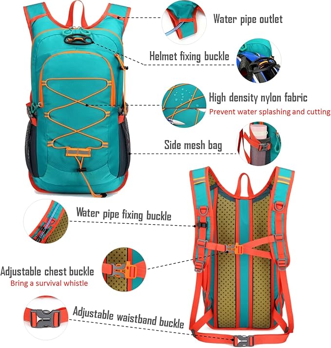 AUUEYY Lightweight Cycling Hydration Backpack,Large Capacity Pack for Travel,Hiking,Climbing,Skiing,Running Daypack for Men Women (Orange)