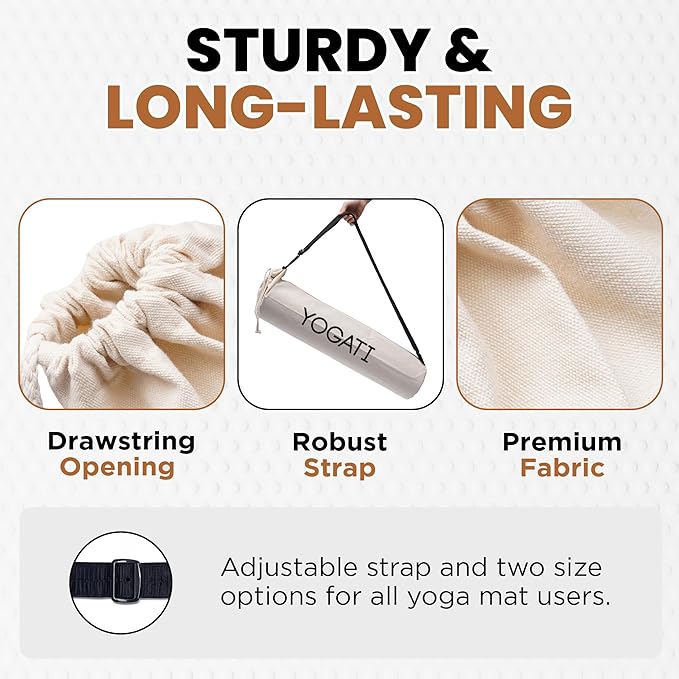 YOGATI Cotton Yoga Bag with Adjustable Strap, Yoga Mat Carry Bag, Sports Bag for Men and Women, Yoga Mat Bag