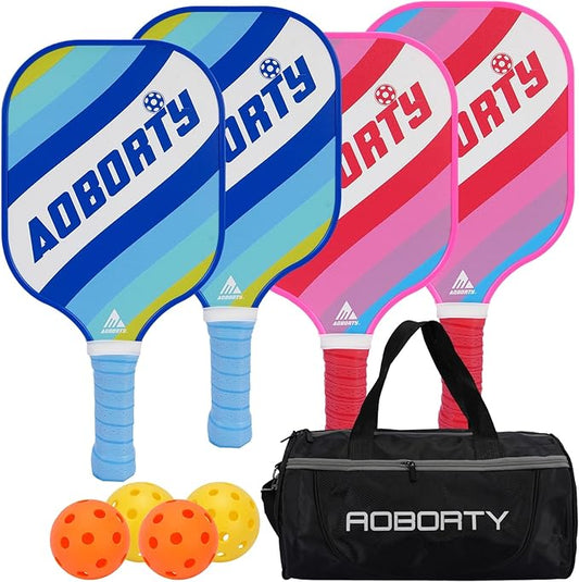 Pickleball Paddles 4 Pack - USAPA Light Graphite Premium Rackets Fiber Face & Polymer Honeycomb Core Pickleball Set with 4 Outdoor Indoor Balls Including Portable Carry Bag
