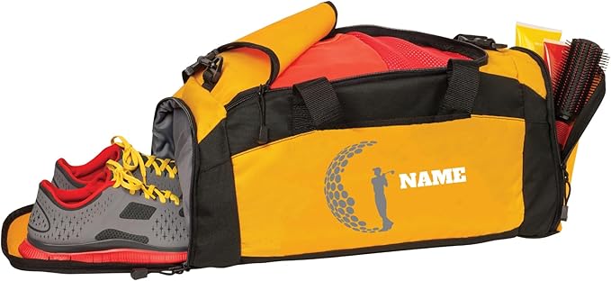 Personalized Sports Duffle Bag with Shoe Compartment (Golf, Gold)