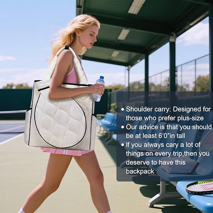 2-in-1 Tennis Tote Bag & Tennis Racket Backpack – Extra-Large Quilted Pickleball Racquet Bags, Water-Resistant & Lightweight for Men & Women