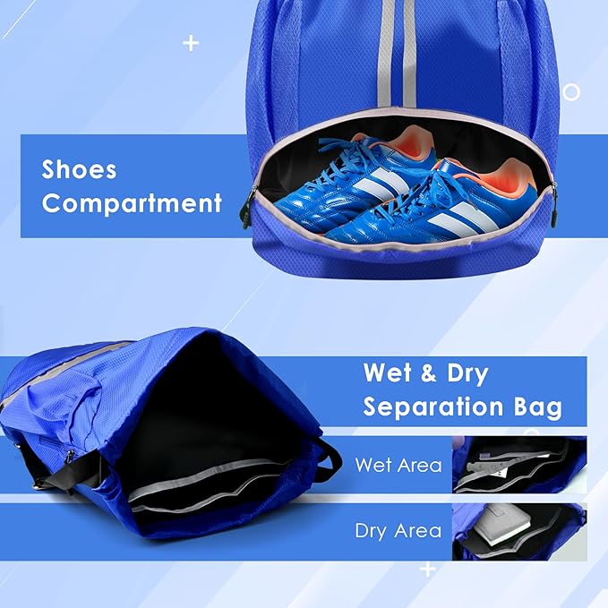 BROTOU Soccer Bags, Football Backpack, Volleyball Bag, Drawstring Backpack with Ball and Shoe Compartment, Football bags for Equipment Swim Gym Bag