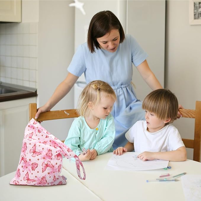 ALVABABY 3pcs Cloth Diaper Wet Dry Bags Waterproof Reusable with Two Zippered Pockets Travel Beach Pool Daycare Soiled Baby Items Yoga Gym Bag for Swimsuits or Wet Clothes 3L-ZM19A