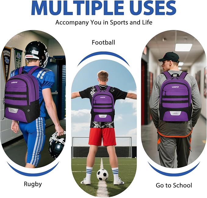 LARIPOP Soccer Backpack,Soccer Bag with Ball Holder and Shoe Compartment,Sports Equipment Training Bags Fits Basketball