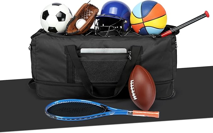 170L Extra Large Baseball Bag with Wheels Gym Duffle Softball Catchers Coach Team Equipment Bags Collapsible Rolling Travel Duffel Bat Gear Bag for Hockey Basketball Football Volleyball Soccer