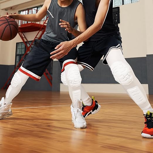 ZODEYI Wrestling Knee Pads Compression Leg Sleeve with Knee Pad and Calf Pad, 1 Pair Knee Sleeve with Shin Guards Shin Pads for Football, Baseball, Rugby, Lacrosse (2, White, Medium)