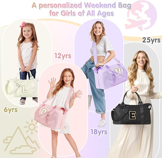 Dance Gym Duffel Bag for Teen Girls, Personalized Initial Travel Weekender Bag,Cute Overnight Carry On Duffle for Women,Sports Travel Cheer Bag,Monogram Christmas Gifts for Tween Preppy(black-A)