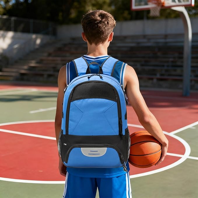 Basketball Backpack - Large Sports Equipment Bag with Ball Holder & Shoe Compartment for Basketball. (blue)