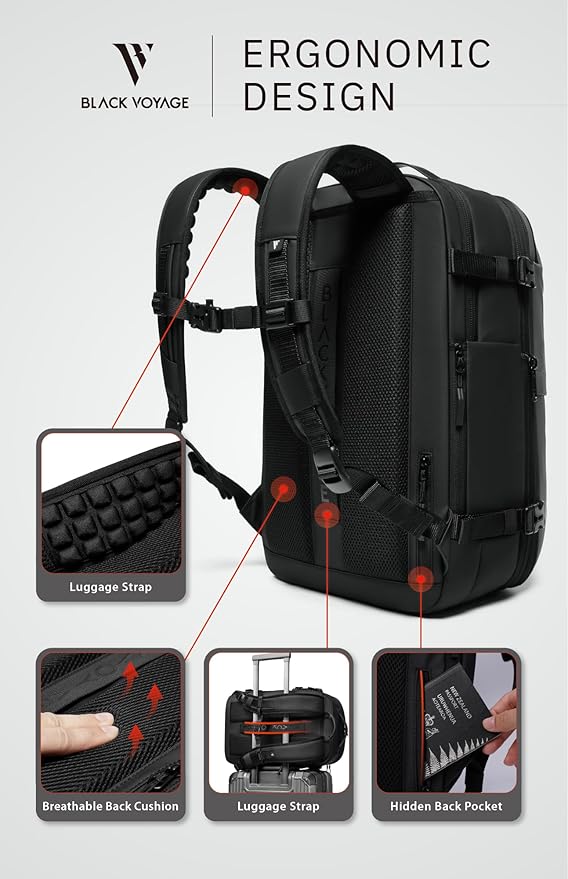 BlackVoyage Vortex Vacuum Seal Travel Backpack 60L Expandable Air Compression System Water Resistant TSA Lock Carry-On Suitcase Luggage Gray AERO - Vacuum Pump Included