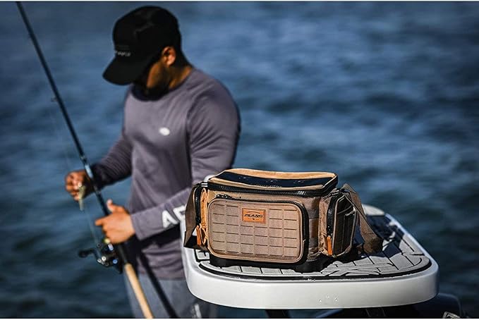 Plano Guide Series Tackle Bag | Premium Tackle Storage with No Slip Base and Included stows, Khaki with Brown and Black Trim