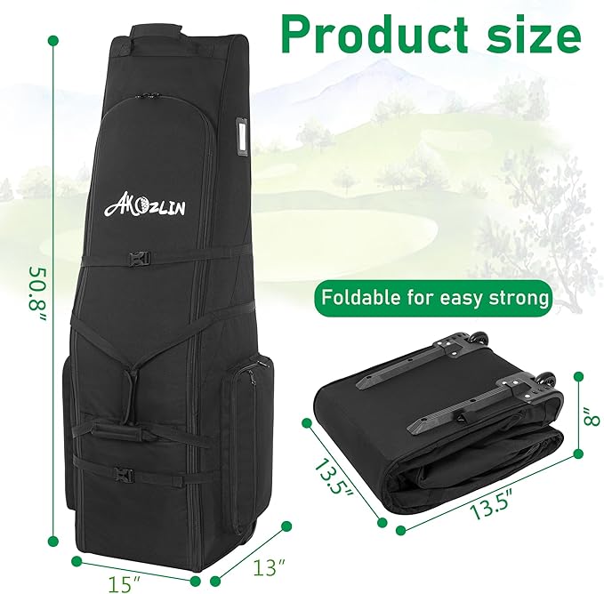 AKOZLIN Golf Travel Bag Case Waterproof Universal Foldable Golf Club Cover with Wheels for Airlines Travel
