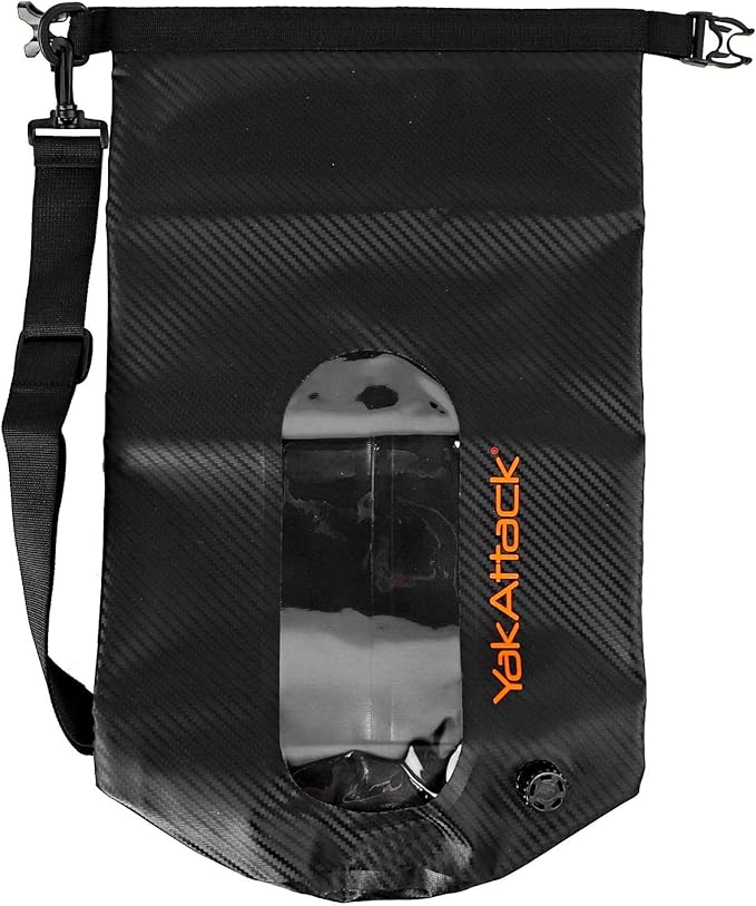 YakAttack 10L Roll-Top Drybag with Air Valve - Black Carbon | Waterproof Marine Dry Bag for Kayaking, Boating & Paddleboarding | Heavy Duty Drybag for Gear Protection | Roll Top Compression Bag