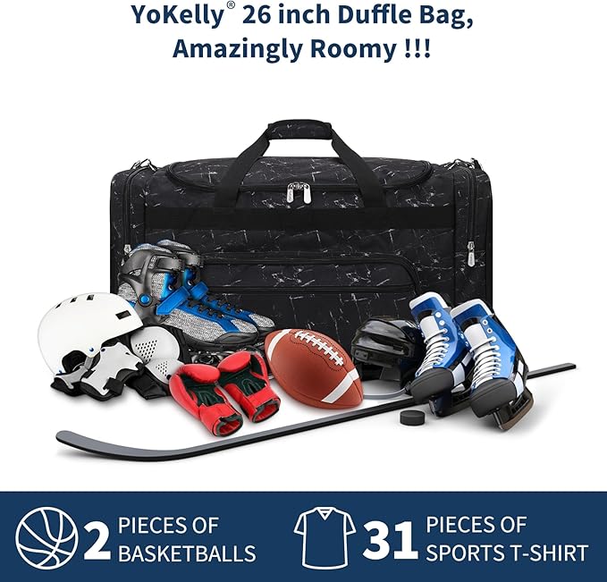 75L Large Duffle Bag for Men - 26 inch Duffel Bag Heavy Duty for Weekend Travel Sport Camping/Travel - Marble Black