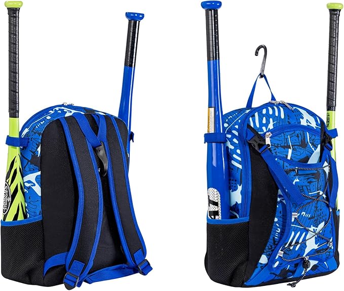 Youth Baseball Bat Bag Backpack, T-Ball & Softball Equipment Gear for Youth with Fence Hook, Lightweight Baseball Bat Backpack, Large Main Compartment for Helmet