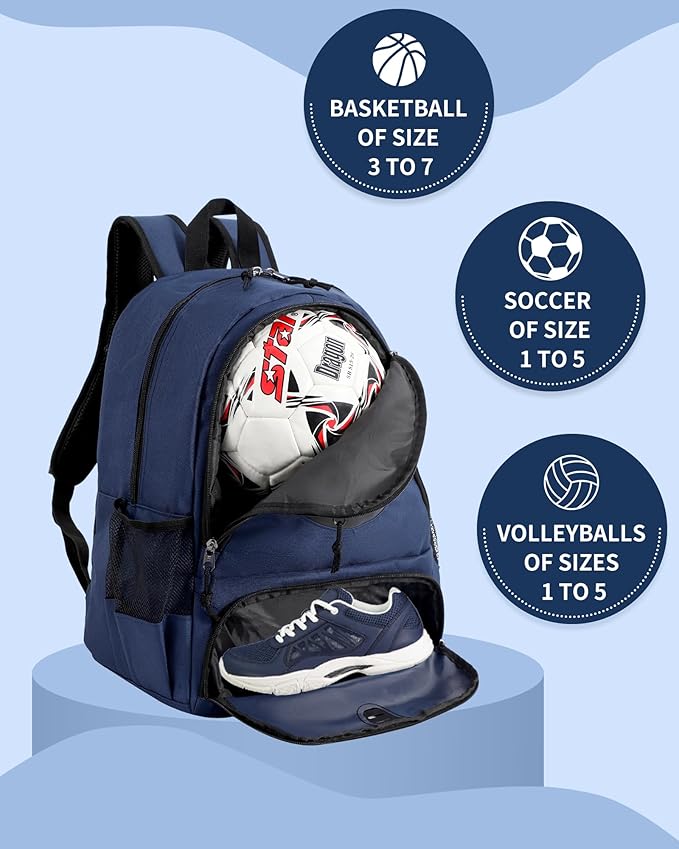 Basketball Bag Backpack for Men Women with Ball & Shoes Compartment 30L Capacity Lightweight Breathable Boys Girls Soccer Ball Bag Backpack Fit Volleyball Football Sports Travel School Gym