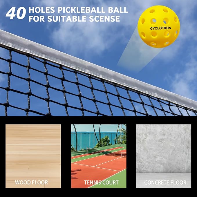 cyclotron 6-Pack Premium Pickleball Balls - USAP Approved, 40 Holes Outdoor/Indoor Pickle Balls with Bag, Perfectly Balanced, High Bounce True Flight, Pickle Ball for Tournament Play