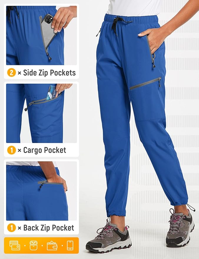 baleaf Women's Hiking Pants Quick Dry Lightweight Water Resistant Elastic Waist Cargo Pants for All Seasons