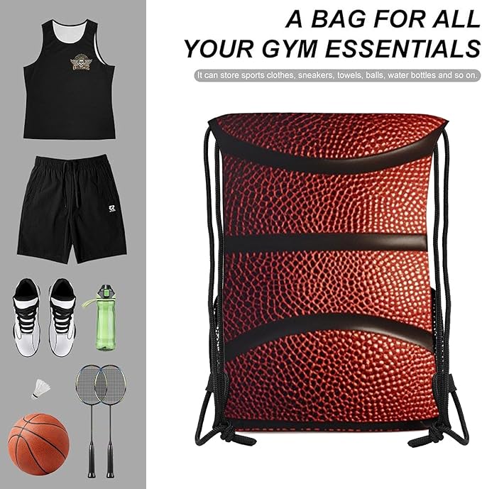 Basketball Drawstring Backpack Gym Bag With Shoe Compartment String Bag Sport Beach Swimming Sackpack For Women Men