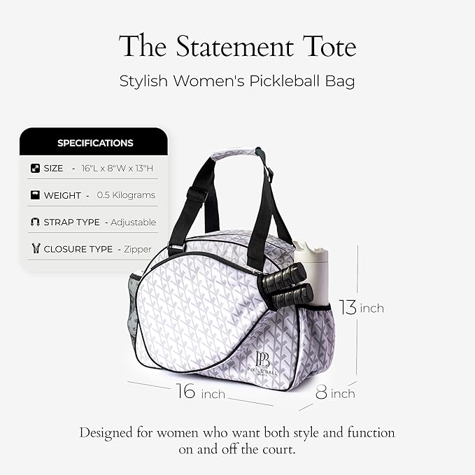 Pik’le’Ball Sport Premium Women's Pickleball Bag – Stylish and Versatile Sports Bag with Water Bottle Holder, Padded Paddle Pocket, and Spacious Design (fits 2+ Paddles!)