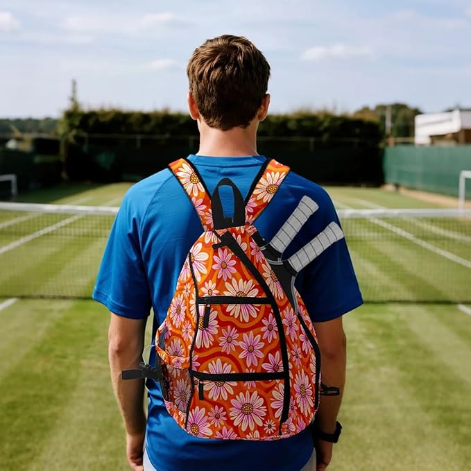 Pickleball Bag Daisy Flowers Orange Pickle Ball Backpack for Women Men Premium Lightweight Crossbody Sling Bag Sports Backpack for Pickleball Paddle Tennis