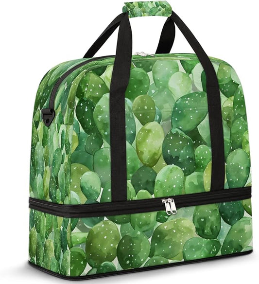 Plant Cactus Green Travel Duffle Bags With Shoes Compartment for Women Men Weekender Overnight Bag Foldable Sports Tote Gym Carry On Luggage Handlebag for Travel Yoga Hospital Workout