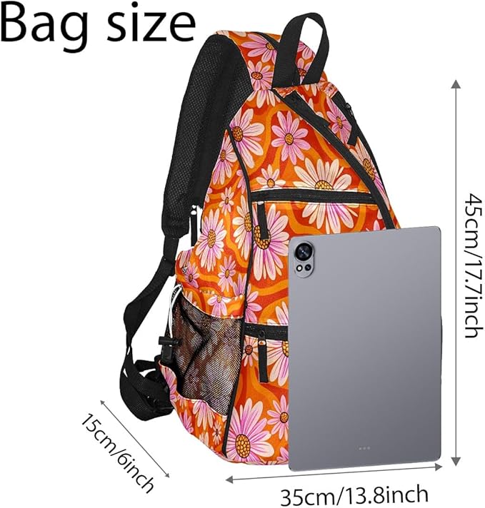 Pickleball Bag Daisy Flowers Orange Pickle Ball Backpack for Women Men Premium Lightweight Crossbody Sling Bag Sports Backpack for Pickleball Paddle Tennis