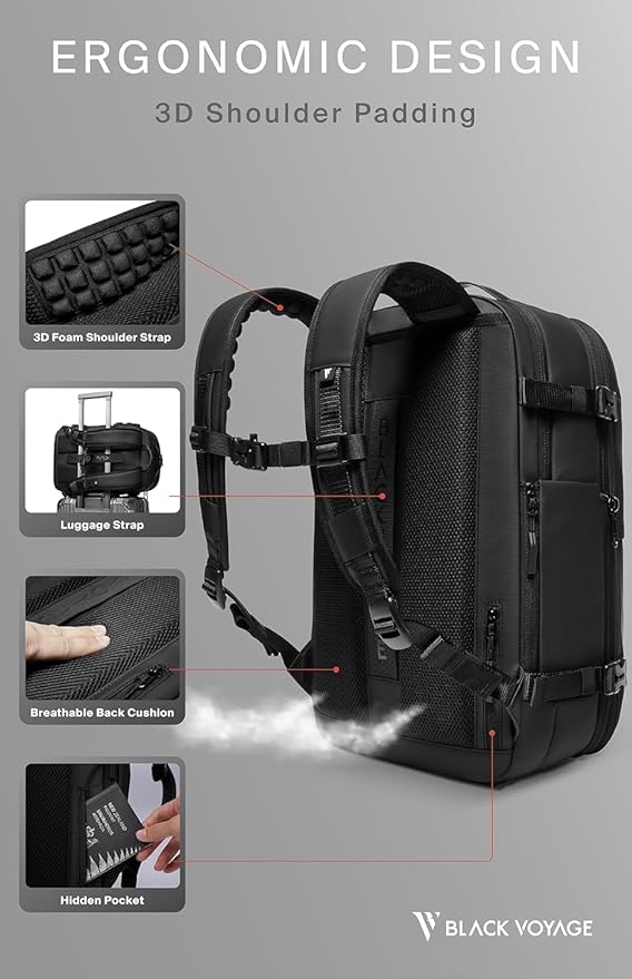 BlackVoyage Vortex Vacuum Seal Travel Backpack 60L Expandable Air Compression System Water Resistant TSA Lock Carry-On Suitcase Luggage Black AERO - Vacuum Pump Included