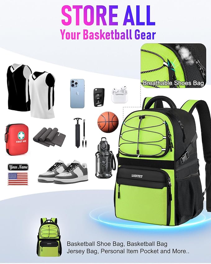 Basketball Bag Backpack with Ball Holder Shoes Compartment, Large Basketball Accessories Sports Bag