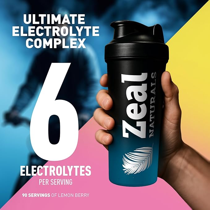 Zeal Electrolyte Powder - 90 Servings | Keto Electrolytes Powder | Zero Sugar, BCAAs, B-Vitamins | Potassium, Zinc, Magnesium | Hydration Powder Recovery Drink | Lemon Berry
