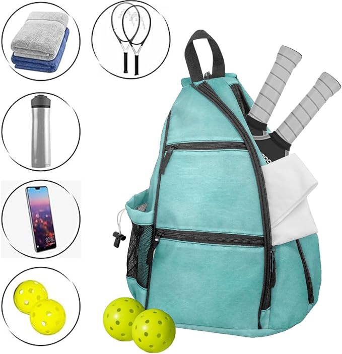 Pickleball Bag Retro Mint Green Pickle Ball Backpack for Women Men Premium Lightweight Crossbody Sling Bag Sports Backpack for Pickleball Paddle Tennis