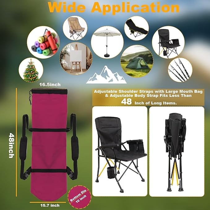 1 Pack 900D 48 Inch Camp Chair Bag Replacement with Shoulder Strap Camp Backpack Folding Chair Bag Fishing Outdoor Storage Packbag(48 * 16.5 * 10.2Inch) (Pink Red, XL)