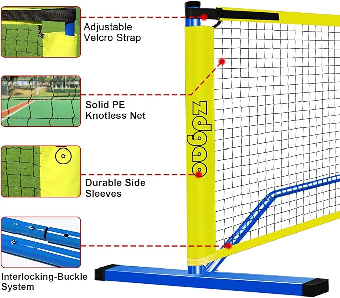 Zdgao Pickleball Net for Driveway with 22FT Regulation Size Pickleball Net, 4 Outdoor Pickleballs and Carry Bag, Weather Resistance Strong Steel Frame