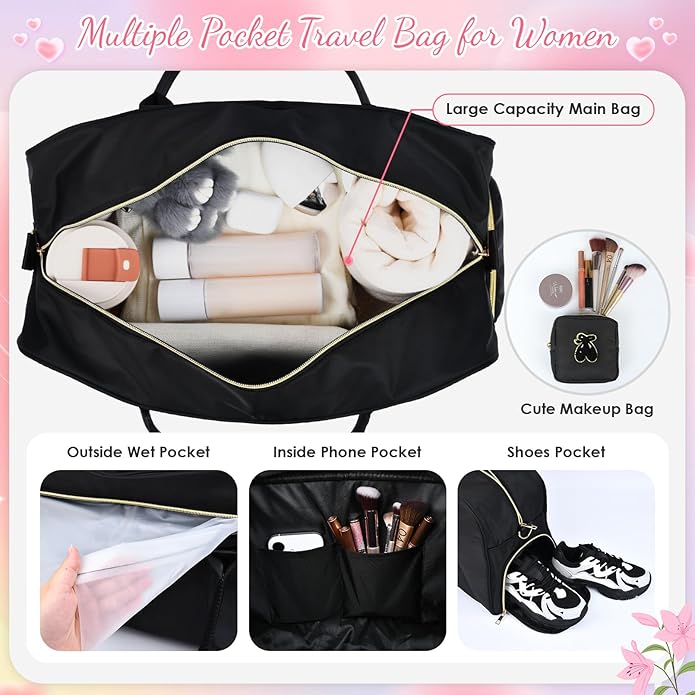 Dance Bag for Girls 2PCS Ballet Cheer Bag with Shoes Compartment Chenille Letter Embroidery for Dancer Travel Overnight bag