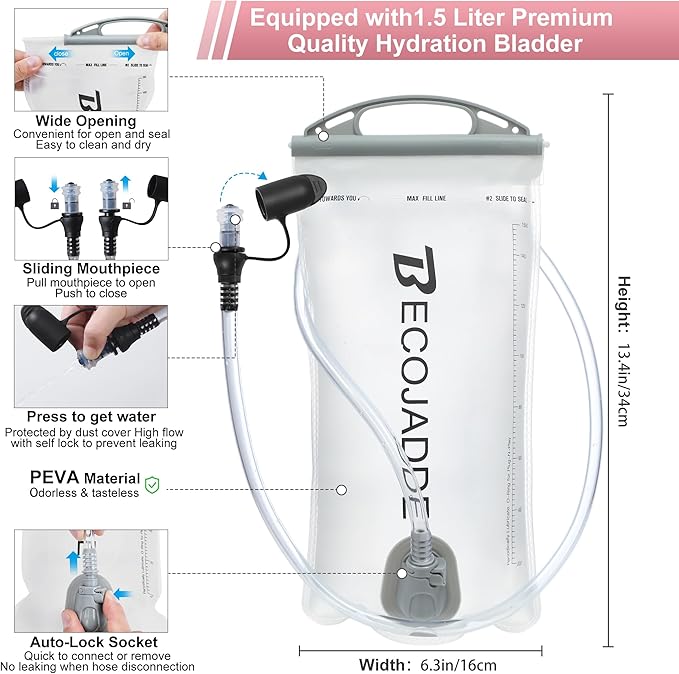 BECOJADDE Running Vest Hydration Backpack for Men Women, 5L Lightweight Running Backpack Hydration Pack for Marathon, Trail, Cycling, Hiking, Jogging