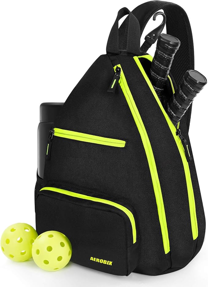 AEROBIX Pickleball Bag for Women & Men, Pickle Ball Backpack - Upgraded Zippers, Large Capacity, Padded Paddle Pocket, Adjustable Sling Bag (No Accessories)