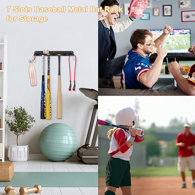 Baseball Bat Rack, 14 Bats Display Rack, Metal Bat Hanger, Bat Holder for Dugout Fence Garage, Black