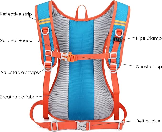 12L Hydration Backpack for Women and Men- Lightweight Hydration Pack with 2L Water Bladder, Water Pack for Hiking,Cycling,Rave and Running, Adjustable Chest Straps and Reflective