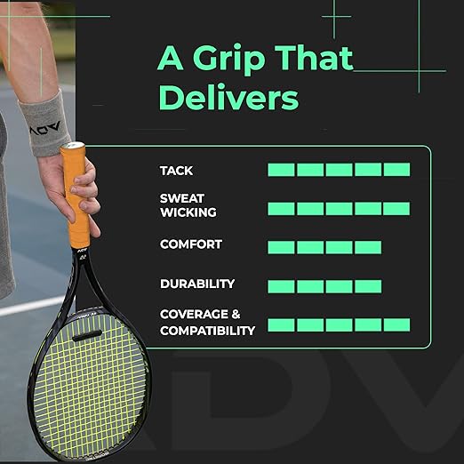 ADV MaxTac Tacky Tennis Overgrip - 12 Pack Extremely Sticky Non-Slip Tennis Grips Overgrip - Razor-Thin & Easy to Use Pro Tennis Racquet Grip Tape (12-Pack Orange)